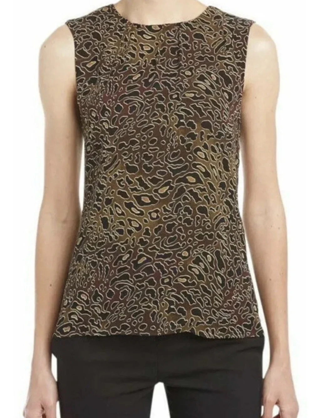 Tory Burch Womens Tanya Silk Animal Print Top Sz 2 Leopard Sleeveless Blouse